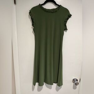 Nicole Miller Olive Green Ruffle Sleeve Cap Sleeve Dress
